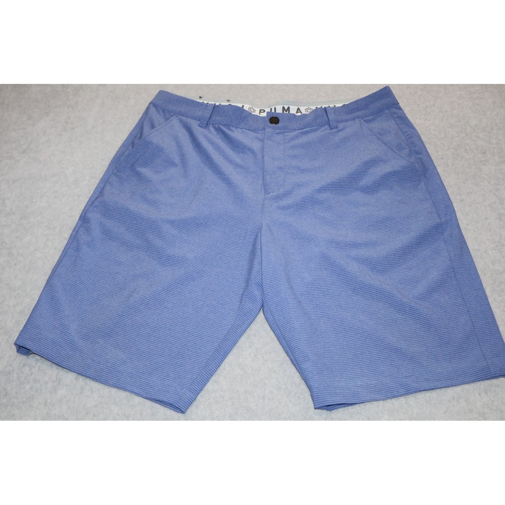 Puma Golf Shorts Mens 34 Blue Striped Performance Athletic Shorts 11" Inseam